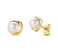 Miore Pendientes de Plata para mujer, Plata Chapada Sterling 925, Con cierre a presión, Perlas de Agua Dulce 6 mm, Pendientes Redondos 9,5 x 9,5 mm, Joyería Mujer, Se entrega en Estuche para Joyas