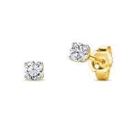 Miore Pendientes Mujer de 4 Puntas con Diamante de 0.25 Quilates en Oro Amarillo Macizo 375 9K, Piercing Oreja de Diamante, Pendientes Solitarios Joyas con Joyero