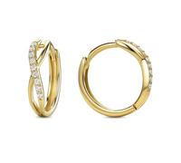 Miore Pendientes Mujer de Aro con en Oro Amarillo 375 9K Macizo, Engastados con Circonitas de 0,14ct, Piercing Oreja Redondo de 12 mm, Creoles Joyas con Joyero