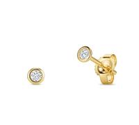 Miore Pendientes Mujer de Diamantes 0.10 Quilates en Oro Amarillo Macizo 375 9K, Engastados en Bisel Piercing Oreja de Diamante, Pendientes Solitarios Joyas con Joyero