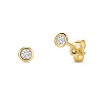 Miore Pendientes Mujer de Diamantes 0.15 Quilates en Oro Amarillo Macizo 375 9K, Engastados en Bisel Piercing Oreja de Diamante, Pendientes Solitarios Joyas con Joyero