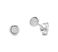 Miore Pendientes Mujer de Diamantes 0.15 Quilates en Oro Blanco Macizo 375 9K, Engastados en Bisel Piercing Oreja de Diamante, Pendientes Solitarios Joyas con Joyero