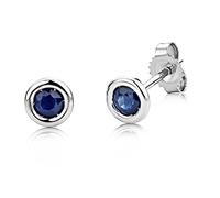 Miore Pendientes Mujer de Oro Blanco 9 Quilates 375 Macizo, Engastados en Bisel Piercing Oreja de Zafiro 0.27 Quilates, Pendientes Solitarios Joyas con Joyero