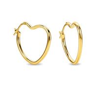 Miore Pendientes Mujer de Plata de Ley 925 Bañados en Oro de 18K 750, Aros de Oro con Textura de Corazón de 24 mm, Hechos a Mano en Italia, Joyas Dorados con Joyero