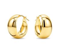 Miore Pendientes Mujer de Plata de Ley 925 Bañados en Oro de 18K 750, Aros de Oro Redondos Brillantes con Tubos Planos de 20 mm, Hechos a Mano en Italia, Joyas Dorados con Joyero