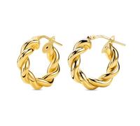 Miore Pendientes Mujer de Plata de Ley 925 Bañados en Oro de 18K 750, Aros de Oro Redondos con Tubos Retorcidos de 12 mm, Hechos a Mano en Italia, Joyas Dorados con Joyero