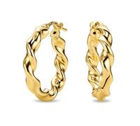 Miore Pendientes Mujer de Plata de Ley 925 Bañados en Oro de 18K 750, Aros de Oro Redondos con Tubos Torcidos de 15 mm, Hechos a Mano en Italia, Joyas Dorados con Joyero