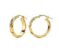 Miore Pendientes Mujer de Plata de Ley 925 Bañados en Oro de 18K 750, Aros de Oro Redondos Texturizados de 20 mm, Hechos a Mano en Italia, Joyas Dorados con Joyero