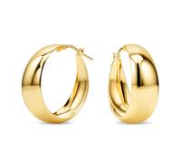 Miore Pendientes Mujer de Plata de Ley 925 Bañados en Oro de 18K 750, Grandes Aros Redondos de Oro Brillante con Tubos Planos de 30 mm, Hechos a Mano en Italia, Joyas Dorados con Joyero