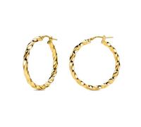 Miore Pendientes Mujer de Plata de Ley 925 Bañados en Oro de 18K 750, Grandes Aros Redondos de Oro con Tubos Retorcidos de 30 mm, Hechos a Mano en Italia, Joyas Dorados con Joyero