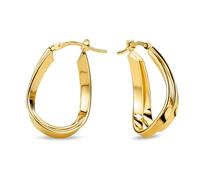 Miore Pendientes Mujer de Plata de Ley 925 Bañados en Oro de 18K 750, Grandes Aros Torcidos Ovalados Brillantes en Oro de 20 mm, Hechos a Mano en Italia, Joyas Dorados con Joyero