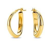 Miore Pendientes Mujer de Plata de Ley 925 Bañados en Oro de 18K 750, Grandes Aros Torcidos Ovalados Brillantes en Oro de 20 mm, Hechos a Mano en Italia, Joyas Dorados con Joyero