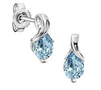 Miore, Pendientes Mujer en Oro Blanco 9K 375 con Topacio en Forma de Pera, Joyería Atemporal de Oro con Topacio Azul, Pendientes Femeninos de Estilo Clásico presentados en Estuche de Regalo