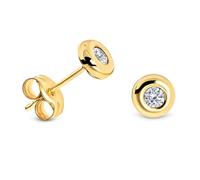 Miore Pendientes Mujer Oro Amarillo 9K 375. Pendientes pequeños con Circonita engastada en bisel. Pendientes hipoalergénicos elegants presentados en caja para regalo para mujer.