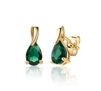 Miore Pendientes Mujer Oro Amarillo de 9 ct 375, Con Esmeralda Verde 0,61 ct talla Pera-Perilla, Gema de Nacimiento, Hipoalergénicos, Pendientes con cierre a presión, Se entrega en Estuche para joyas