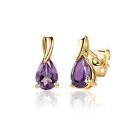 Miore Pendientes Mujer Oro Amarillo de 9 ct 375, Con Gema Amatista 0,73 ct talla Pera-Perilla, Gema de Nacimiento, Hipoalergénicos, Pendientes con cierre a presión, Se entrega en Estuche para joyas