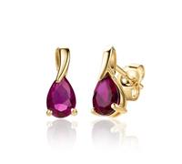 Miore Pendientes Mujer Oro Amarillo de 9 ct 375, Con Gemas Rubí Rojo 1,05 ct talla Pera-Perilla, Gema de Nacimiento, Hipoalergénicos, Pendientes con cierre a presión, Se entrega en Estuche para joyas