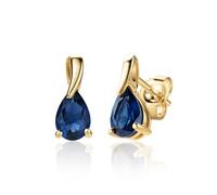 Miore Pendientes Mujer Oro Amarillo de 9 ct 375, Con Gemas Zafiro Azul 0,73 ct talla Pera-Perilla, Gema de Nacimiento, Hipoalergénicos, Pendientes con cierre a presión, Estuche para joyas