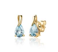 Miore Pendientes Mujer Oro Amarillo de 9 ct 375, Gema Topacio Azul 0,98 ct talla Pera-Perilla, Gema de Nacimiento, Hipoalergénicos, Pendientes con cierre a presión, Se entrega en Estuche para joyas