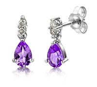 Miore Pendientes Mujer Oro Blanco 9 Quilates con Amatista 0.75 ct y Diamantes 0.08ct, Joyería con Joyero