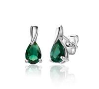 Miore Pendientes Mujer Oro Blanco de 9 ct 375, Con Gema Esmeralda Verde 0,61 ct talla Pera-Perilla, Gema de Nacimiento, Hipoalergénicos, Pendientes con cierre a presión, Estuche para joyas