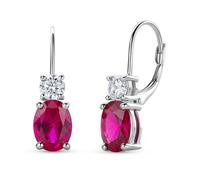 Miore Pendientes Mujer Plata de Ley 925 con Rubí Sintético y Circonitas, Pendientes Colgantes Sofisticados con Cierre de Palanca, Joyería Elegante presentada en Estuche de Joyería