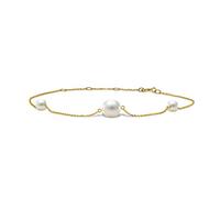 MIORE Pulsera de oro amarillo 585 de 14 quilates con 3 perlas blancas de agua dulce de 4,5 mm para mujer, longitud 215 mm