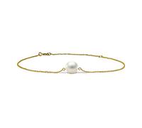 MIORE Pulsera de oro amarillo 585 de 14 quilates con perla blanca de agua dulce de 7,50 mm para mujer, longitud 215 mm