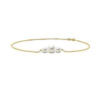 MIORE Pulsera de oro amarillo 585 de 14 quilates para mujer con 3 perlas blancas de agua dulce de 6,5 mm, longitud ajustable de 22 cm, se envía en caja de joyería, 22 cm, Oro, Perla