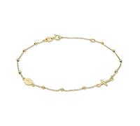 MIORE Pulsera de Oro Amarillo de 9 Quilates Religiosa de la Fe Cristiana con Cadena de Bolas y Cruz de la Madre Maria, Fabricada en Italia, Regalo Ideal Presentado en Joyero Colgante de 18 cm