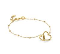 MIORE Pulsera de plata de ley 925 chapada en oro de 18 quilates con dijes de corazón, cierre de mosquetón, fabricada en Italia, pulsera de cadena de ancla de 17-19 cm, viene en caja de joyería.