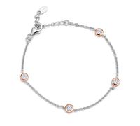 Miore Pulsera de Plata para Mujer con Circonitas, Cadena Rolo de Plata de Ley 925 con Circonitas, Biseles Chapados en Oro 18Kt/750. Pulsera hipoalergénica de 18 cm de largo con extensión a 22 cm.