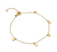 MIORE, pulsera en oro amarillo macizo 9 kt 375 con 5 corazones colgantes 4 x 4 mm con cadena ajustable 16-18 cm.