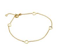 MIORE, pulsera en oro amarillo macizo 9 kt 375 con pequeños corazones abiertos 5 x 4,5 mm con cadena ajustable 16-18 cm.