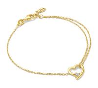 MIORE Pulsera Mujer de Plata de Ley 925 Bañada en Oro de 18K 750, Pulsera Corazón Circonita y Colgante Corazón en Cadena de 19 cm (2 cm de Extensión) Hecha a Mano en Italia, Joyas Dorados con Joyero