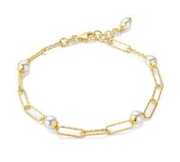 MIORE Pulsera Mujer de Plata de Ley 925 Bañada Oro de 18K 750, Pulsera Clip con 5 Perlas de Agua Dulce de 5mm, Cadena 19cm de Largo (2cm de Extensión) Hecha a Mano en Italia, Joyas Dorados con Joyero