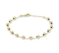 MIORE Pulsera Mujer Oro Amarillo de 9 Quilates 375 con Cadena y 14 Bolas de 4x4 mm, Fabricada en Italia, Diseño Elegante, Colgante de 18.5 cm, Jayas con Joyero