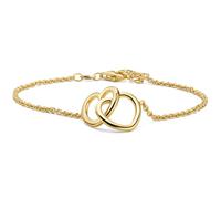MIORE Pulsera Mujer Plata Chapada en Oro de 18 Quilates, 17+3cm Pulsera Plata con 2 Corazones, Cadena Corazón Mano con Colgante Corazón, Joyería Hipoalergénica Mujer Hecha a Mano en Italia