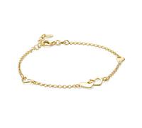 MIORE Pulsera Mujer Plata de Ley 925 Bañado en Oro 18 Quilates, Cadena tipo ancla con diseño de Corazón 15.5x7mm, ajustable 17-19 cm, Cierre de mosquetón, Fabricado en Italia, Entregado en Joyero