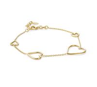 MIORE Pulsera Mujer Plata de Ley 925 Bañado en Oro 18 Quilates, Colgante de Corazón 16x17mm y Cadena de Ancla Ajustable 17-19cm, Cierre de Mosquetón, Fabricado en Italia, Entregado en Joyero
