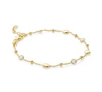 MIORE Pulsera Mujer Plata de Ley 925 Bañado en Oro 18 Quilates con 4 Circonitas Blancas en Engaste Bisel y Cadena de Ancla de 17-19 cm con Cierre de Mosquetón Fabricado en Italia Entregado en Joyero