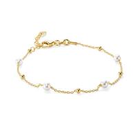 MIORE Pulsera Mujer Plata de Ley 925 Bañado en Oro 18 Quilates con 4 Perlas de Agua Dulce Blancas Cadena Forzada 17-19 cm Cierre de Mosquetón, Fabricado en Italia, Entregado en Joyero