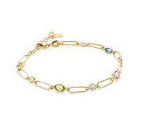 MIORE Pulsera Mujer Plata de Ley 925 Bañado en Oro 18 Quilates con 8 Circonitas multicolores engaste bisel, Cadena 17-20 cm cierre de mosquetón, Fabricado en Italia, Entregado en Joyero