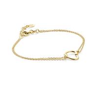 MIORE Pulsera Mujer Plata de Ley 925 Bañado en Oro 18 Quilates con Colgante Corazón 12mm, Cadena Ancla Longitud Ajustable 17-19 cm, Cierre de Mosquetón, Fabricado en Italia, Entregado en Joyero