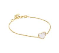 MIORE Pulsera Mujer Plata de Ley 925 Bañado en Oro 18 Quilates con Colgante de Corazón de Madreperla, Cadena de Ancla, 17-19 cm, Cierre de Mosquetón, Fabricado en Italia, Entregado en Joyero