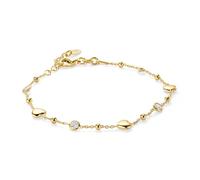 MIORE Pulsera Mujer Plata de Ley 925 Bañado en Oro 18 Quilates con Zirconia Cúbica Blanca, Diseño de Corazón, Ajustable 17-19 cm, Cierre de Mosquetón, Fabricado en Italia, Entregado en Joyero
