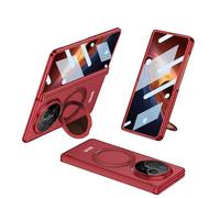 MiorMiar Estuche Rígido Plegable para PC para Honor Magic V6, Cubierta Protectora con Anillo Magnético Giratorio, Película De Pantalla De Vidrio con Bisagra Magnética (Rojo)