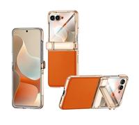 MiorMiar Funda De Teléfono De Cuero para Motorola RAZR 60 Ultra, Soporte De Cubierta Protectora con Y Película De Vidrio Templado, Carga Inalámbrica (Naranja,Pantalla HD)