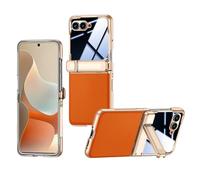 MiorMiar Funda De Teléfono De Cuero para Motorola RAZR 60 Ultra, Soporte De Cubierta Protectora con Y Película De Vidrio Templado, Carga Inalámbrica (Naranja,Pantalla de privacidad)