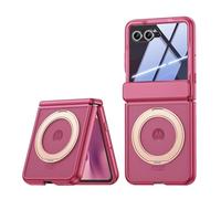 MiorMiar Translúcido Esmerilado PC Teléfono Caso para Motorola RAZR 60 Ultra, Proteger Cubierta con Anillo Magnético Y Película De Vidrio, Soporta Carga Inalámbrica (Rojo,Pantalla de privacidad)